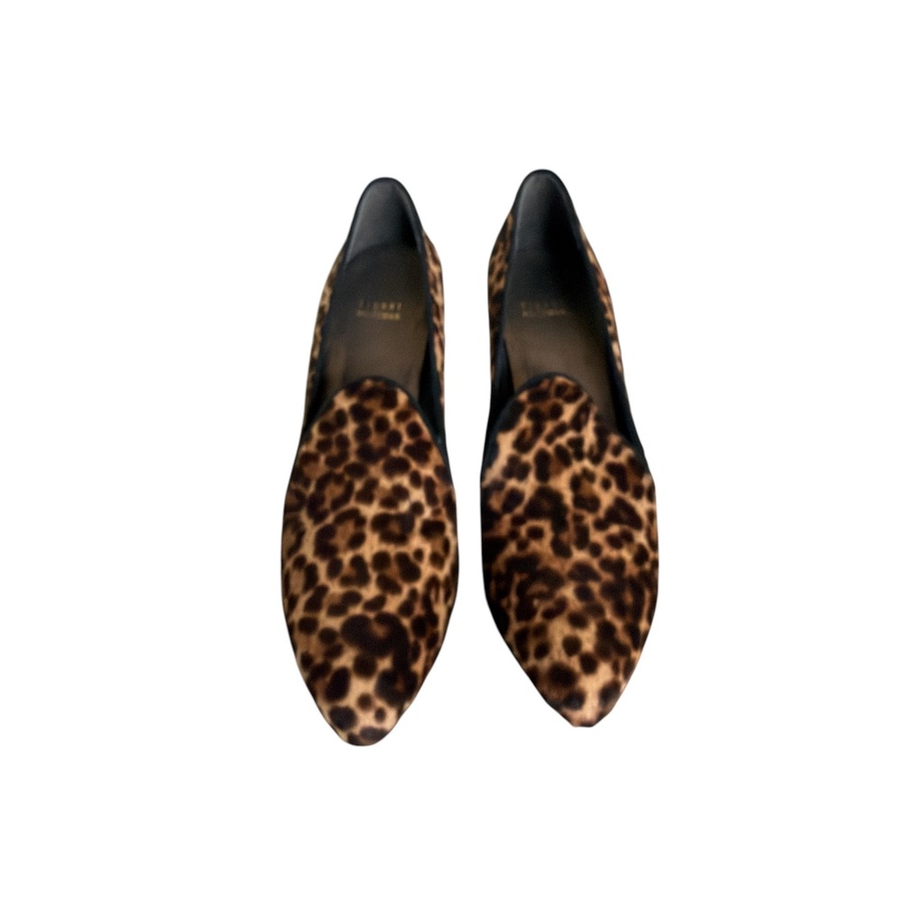 Stuart Weitzman Pumps Womens Leopard Print Calf Hair Block Heel Smoking Loafer